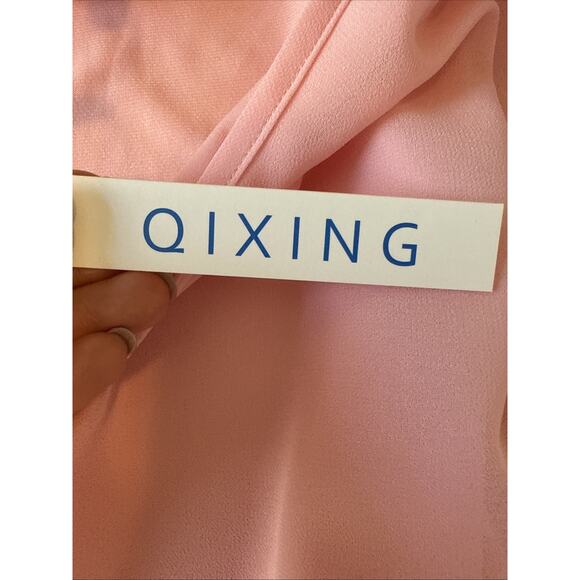 Qixing Women's L Fairy Pastel Pink Overlay Cape Blouse Angel Soft Flowy Cottage - Picture 6 of 12